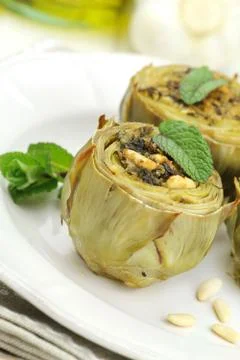 Stuffed artichokes Stock Photos