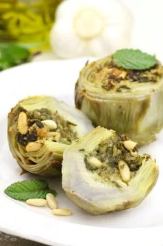 Stuffed artichokes Stock Photos