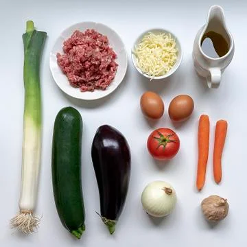 Stuffed aubergine Knolling Style Stock Photos