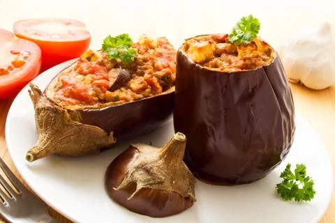 Stuffed aubergines Stock Photos