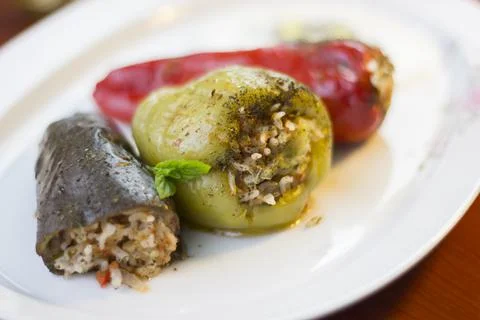Stuffed Bell Pepper, Stuffed Red Pepper, Stuffed Eggplant Stock Photos