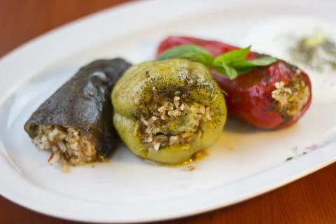 Stuffed Bell Pepper, Stuffed Red Pepper, Stuffed Eggplant Stock Photos