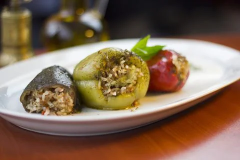 Stuffed Bell Pepper, Stuffed Red Pepper, Stuffed Eggplant Stock Photos