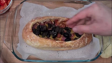 Stuffed Bread Homemade Stock Footage 213327040