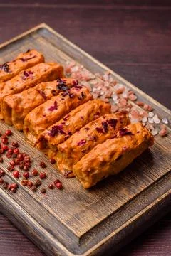 Stuffed cabbage rolls with rice and chicken or pork, seasoned with salt and.. Stock Photos