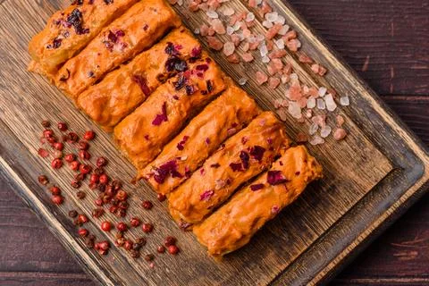 Stuffed cabbage rolls with rice and chicken or pork, seasoned with salt and.. Stock Photos