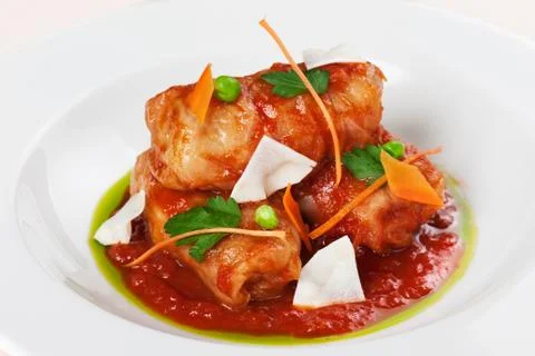 Stuffed cabbage in tomato sauce Stock Photos
