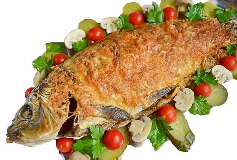 Stuffed carp - ON WHITE BACKGROUND Stock Photos