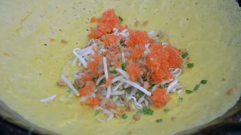 Stuffed crispy egg crepe Stock Footage 85896594