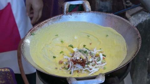 Stuffed crispy egg crepe Stock Footage 85899759