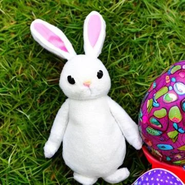 Stuffed Easter Bunny Lying on Grass Ilustração Stock