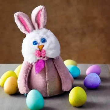 Stuffed Easter Bunny on Table Ilustração Stock