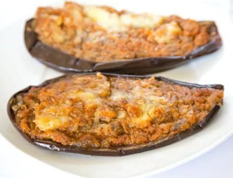 Stuffed egg plant Stockfoto's