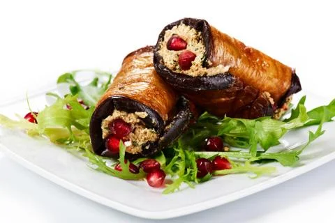 Stuffed Eggplant Rolls Stock Photos