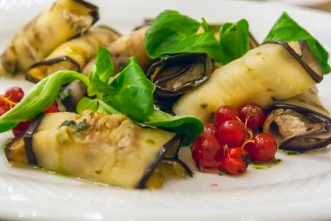 Stuffed eggplants with currant berries 写真素材