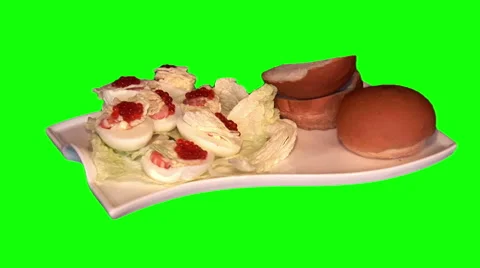 Stuffed eggs and rolls on tray 02 Video stock 48163067
