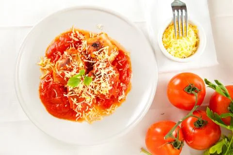 Stuffed eggs with tomato cheese Stock Photos