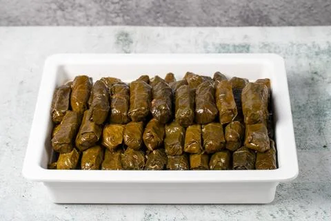 Stuffed grape leaves on gray background. Turkish cuisine delicacies. healthy  Stock Photos