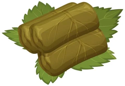 Stuffed Grape Leaves on Green Leaf Background Vector Stock Illustration