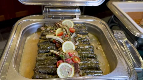 Stuffed Grape Leaves Meat Catering Buffet Stock Footage 344548403