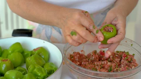 Stuffed Green Pepper Stock Footage 116448843