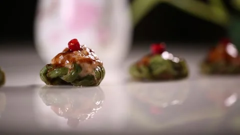 Stuffed meat with beans on a plate (5) Stock Footage 202160339