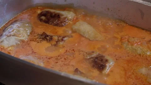 Stuffed meat is cooked in a pot Stock Footage 134883167