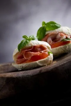 Stuffed mozzarella cheese with bacon inside Stock Photos