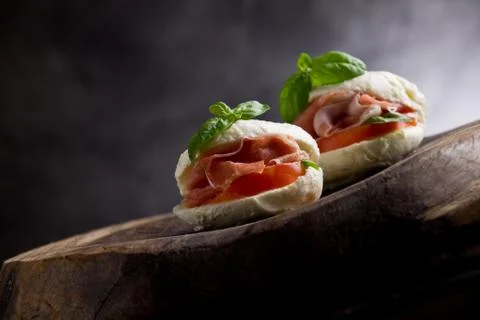 Stuffed mozzarella cheese with bacon inside Stock Photos