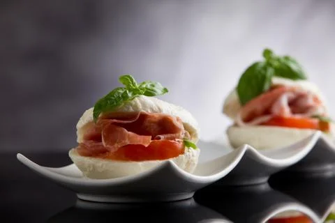Stuffed mozzarella cheese with bacon inside Stock Photos