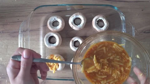 Stuffed Mushrooms Cooking Process. Video stock 220350247