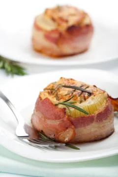 Stuffed onion with bacon Stock Photos