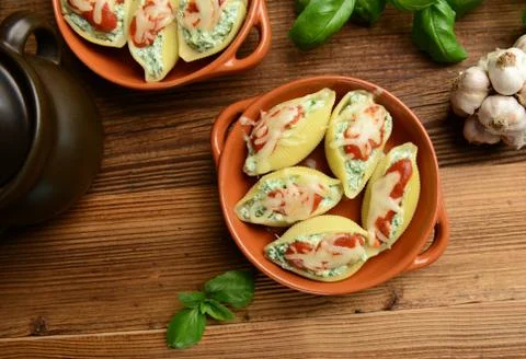 Stuffed pasta shells Stock Photos