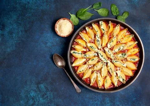 Stuffed pasta shells with spinach and ricotta Stock Photos