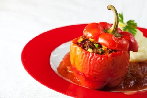 Stuffed pepper with mashed potato Stock Photos