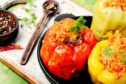 Stuffed pepper with meat Stock Photos