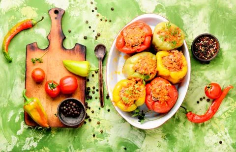 Stuffed pepper with meat Stock Photos