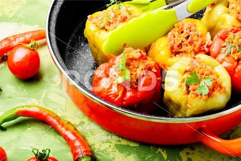 Stuffed pepper with meat Stock Photos