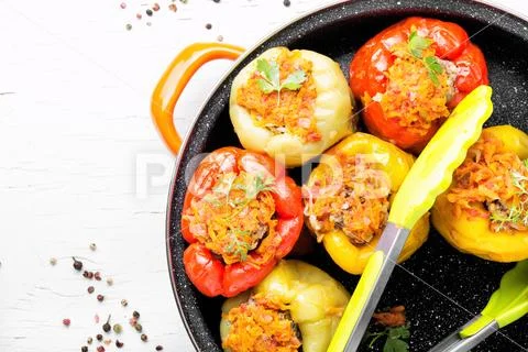 Stuffed pepper with meat Stock Photos