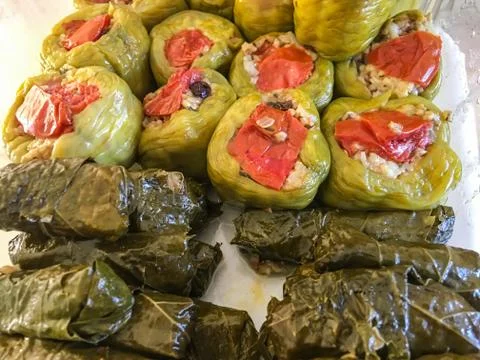 Stuffed peppers background unit isolate Stock Photos