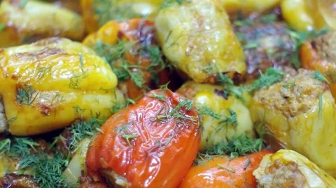 Stuffed peppers with greens Stock Footage 66555243