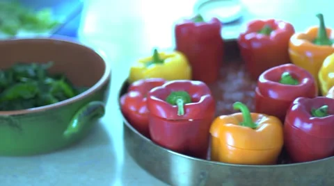Stuffed peppers preparation Stock Footage 43444666