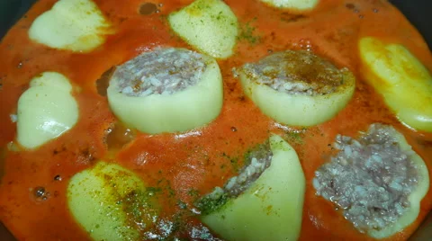 Stuffed Peppers Prepare in a Pan Stock Footage 64904900