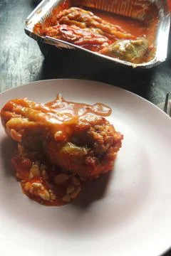 Stuffed peppers with sauce Foto stock