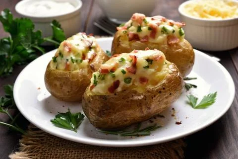 Stuffed potato with bacon Stock Photos