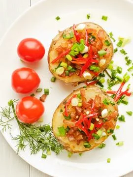 Stuffed potato halfs Stock Photos