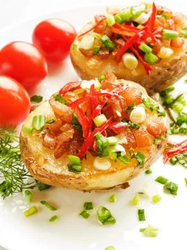 Stuffed potato halfs Stock Photos