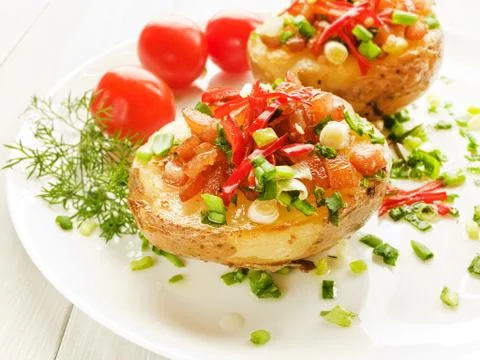Stuffed potato halfs Foto stock