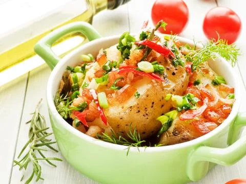 Stuffed potato halfs Foto stock