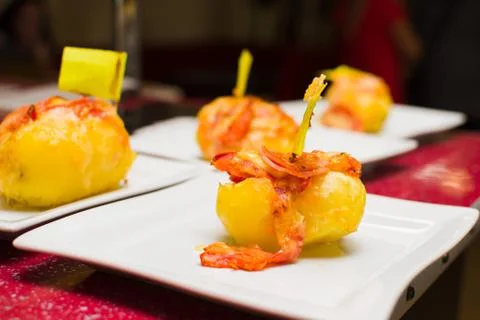 Stuffed potatoes on plates 写真素材